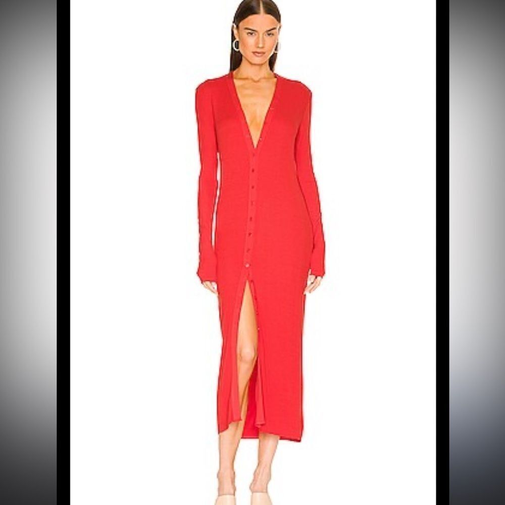 New Enza Costa Blood Orange Silk/Viscose Ribbed Cardigan Mididress Small Revolve